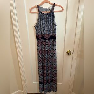 Wisp Patterned Blue/Pink Maxi Dress - size 10